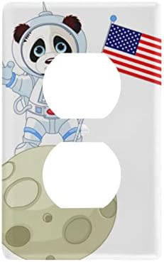 YYZZH Űrhajós Panda Tartani Amerikai Zászló Állni A Hold Bolygó Duplex Üzletek Fedél Kapcsoló Lemez 2.9 X 4.6 Konnektorba Fali Dekoráció