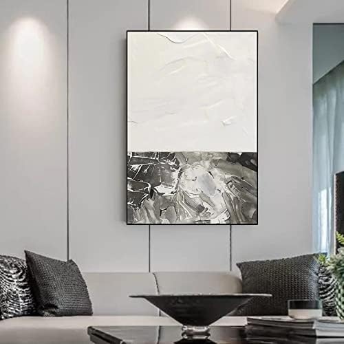 Modern Absztrakt Alkotás Absztrakt festmény modern minimalista vastag mintás fekete-fehér függőleges festmény - ban Kézzel Festett Olaj