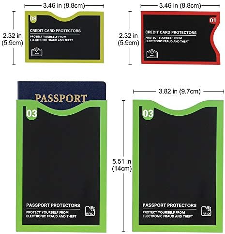 LotFancy RFID-Blokkoló Ujjú színkód (19 Csomag, 14 Hitelkártya Védelmezők, 5 Útlevél Birtokosa Ujjú), a Személyazonosság-Lopás