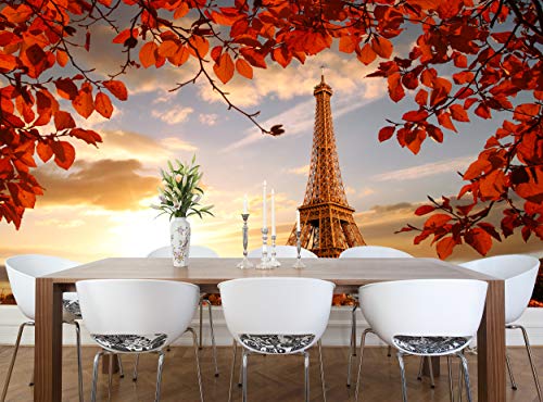 Fotó Tapéta –Eiffel-Tornyot – Falfestmény Őszi Levelek Párizs Franciaország Városkép Kép, Dekorációs Kép Fali Dekor Nagy Méretű