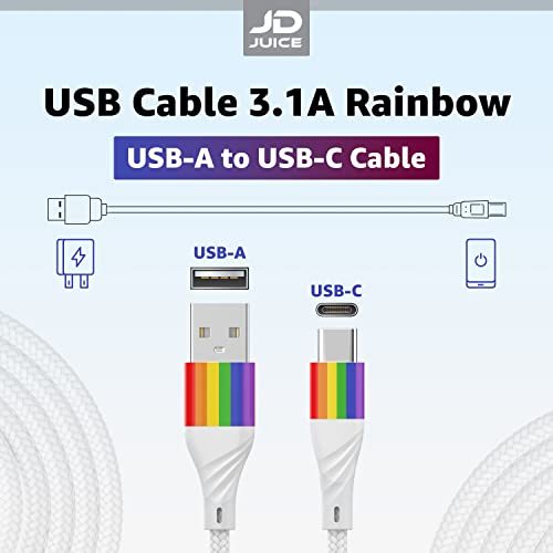 Meleg Büszkeség USB-C Töltő Kábel 3.1 - USB A-USB C Kábel 6 láb Hosszú, Szivárvány Színű Pajzs w/ Fonott Nylon Kábel - Kompatibilis