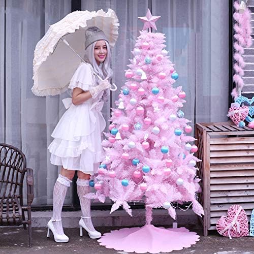DULPLAY 4Ft Rózsaszín Mesterséges karácsonyfa LED Világítás &Fém Állvány Díszek, karácsonyfa Összecsukható Kivilágítatlan Ünnepi Dekoráció,