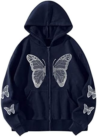 Női Gótikus Zip Kapucnis Gyönyörű Pillangó Nyomtatás Kapucnis Dzseki Csepp Hosszú Ujjú Polár Outwear Streetwear a Zsebek