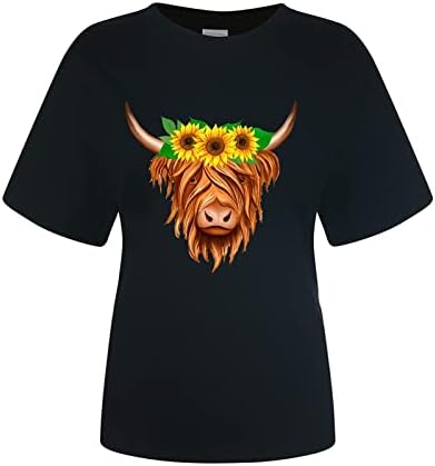 Tshirt a Nők, Vicces, Aranyos Felföldi Marha Cowgirl T-Shirt Állat Graphic Tee Tanyasi Élet Alkalmi, Rövid Ujjú Felsők