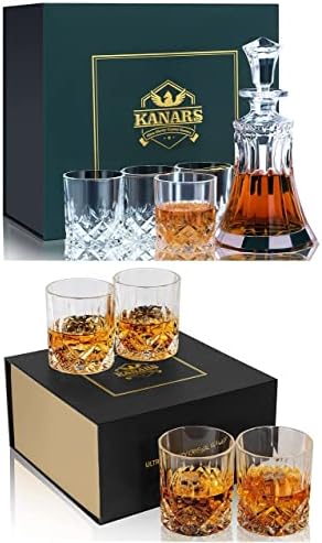 KANARS Whiskys Üveget Szett 4 Szemüveg, Kialakított Kristály Palack Állítva Whisky, Whiskey, Vodka, Likőr, a Legjobb Ajándék Férfiaknak,
