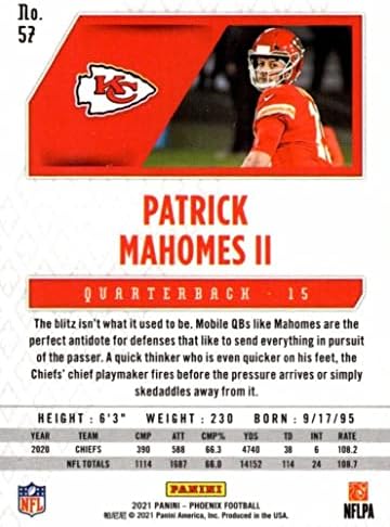 Patrick Mahomes II 2021 Panini Phoenix Tűz Tört Kártya 57 elképzelem a Kansas City Chiefs Szupersztár a Piros mez