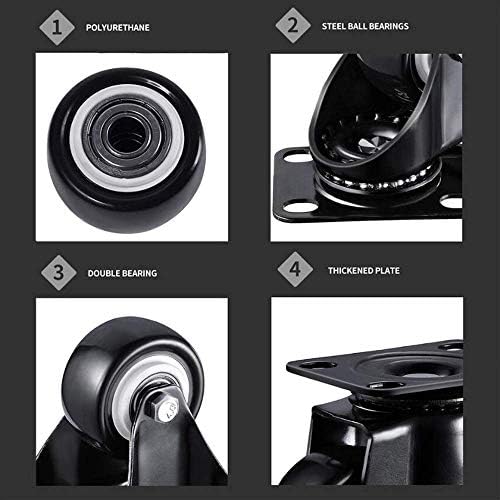 ALIAOFORZ 50mm Fekete, Forgatható Castor Kerék Mozgó Bútorok (4db),Fix Görgő/Forgatható Görgő, Kerék/Fék/Egyetlen Görgő, 45kg Terhelhetőség,Áramátalakító
