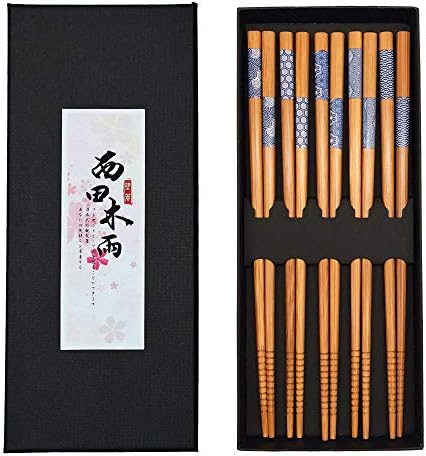 Caalio 5 Pár Bambusz Evőpálcika Újrafelhasználható Japán Stílusú Evőpálcika Ajándék Szett, Mosogatógépben mosható 22,5 cm/8.8