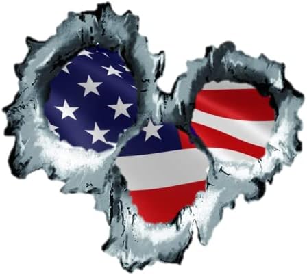 Három (3) Amerikai Zászlót Golyó ütötte Lyukak Matrica 3D | Kemény Kalap Matrica az USA - Hegesztő, Villanyszerelő, Állványozó Hegesztés