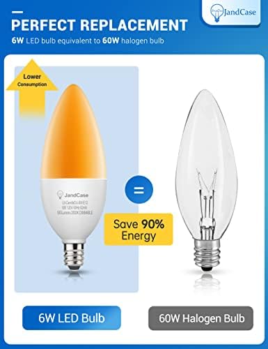 JandCase Sárga LED Hiba Izzók, Sárga E12 Gyertyatartót Izzók, Szabályozható E12 Sárga LED Izzók, 6W (60W Egyenértékű) Bogár Fények,