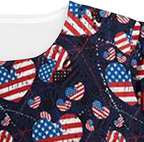 Usa Zászló, póló Női július 4-Nyári Rövid Ujjú, V Nyakú Póló, 2 Zsebbel Blúzok Ünnepi Alkalmi Munkaruházat