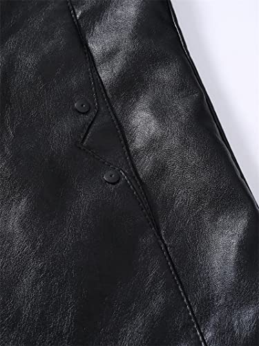 Férfi Állni Gallér Műbőr Kabát Alkalmi Fleece Bélelt Motoros Kabát Könnyű, Vintage Outwear Kabát (Fekete,Nagy)