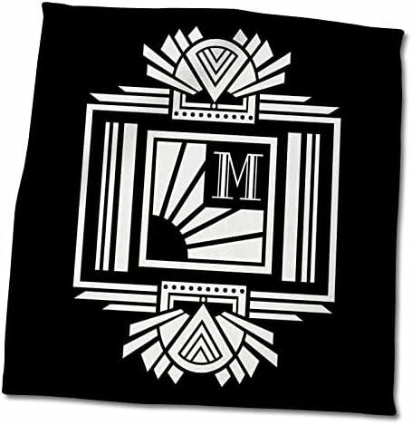 3dRose Art Deco Monogram M Betű - Fehér Fekete Háttér, Törölköző (twl-241190-3)