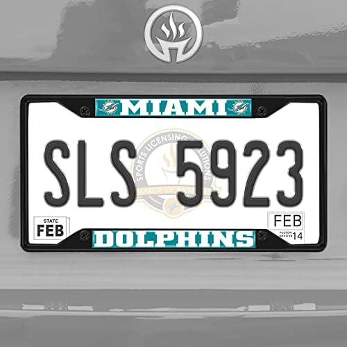 FANMATS 31364 Miami Dolphins Fém Rendszámtábla Keret, Fekete Kivitelben
