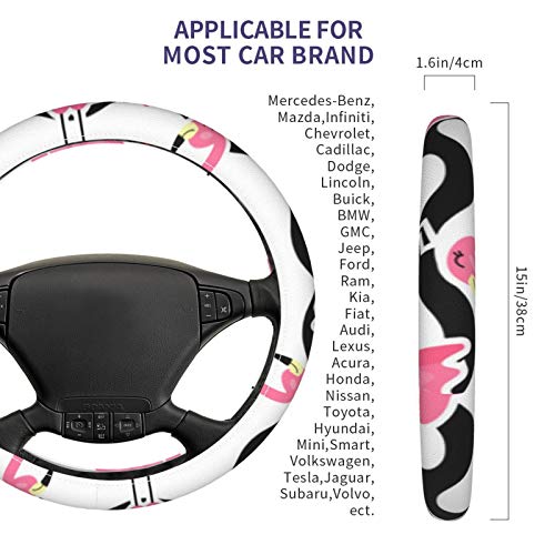 Rózsaszín Flamingó Együtt 3D-s minta 2 1 kormánykerék-fedezze autó univerzális készlet, alkalmas a legtöbb autót