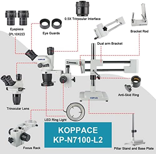 KOPPACE 6.7 X-45X Trinocular Sztereó Mikroszkóp Kettős Kar Konzol Nagyítás Zár Funkció.