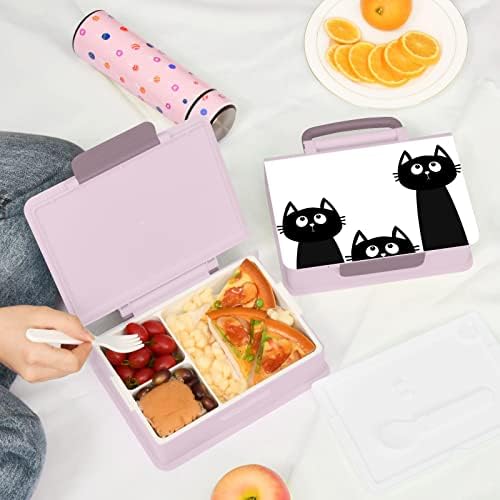 MCHIVER Fekete Macska Bento Box Felnőtt Ebéd Doboz Kezelni Hordozható Gyerekek Ebéd Tartály Kanalat, Villát, Szivárgásmentes