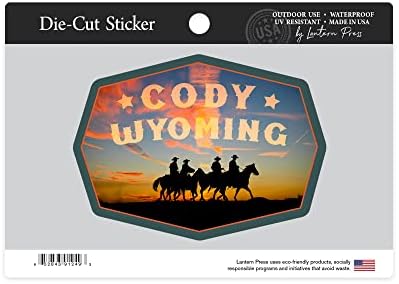 Die Vágott Matrica Cody, Wyoming, Cowboyok napnyugtakor, Kontúr Vinyl Matrica 3 6 cm, (Vízálló Matrica az Autók, Víz, Üveg, Laptopok,