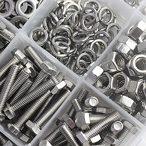 480PCS M4 M5 x 16mm 20mm 25mm Hex Fej Csavarok Csavarok, Anyák, Lapos & Lock Alátét, Rozsdamentes Acél 304, Gép Teljesen Szál, Fényes Kivitelben,