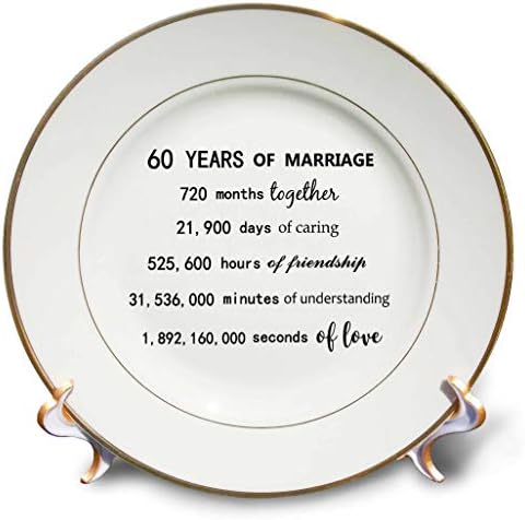3dRose 60 Év Házasság 60 házassági Évforduló a hónap nap óra - Porcelán Tányér, 8 hüvelykes , 8 inch, Fehér