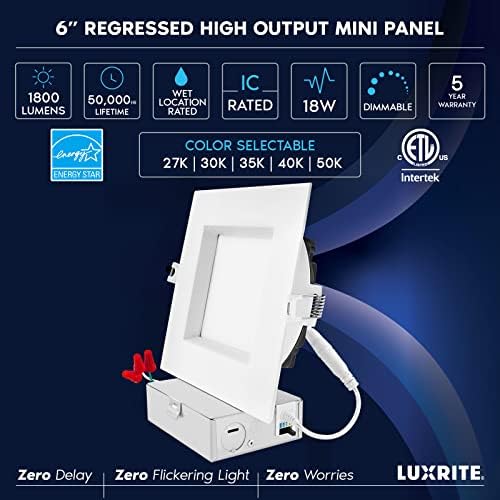 LUXRITE 6 Hüvelyk Tér Süllyesztett LED Mennyezeti Lámpa csatlakozó Doboz, 18W, 5CCT Választható 2700K/3000K/3500K/4000K/5000K,