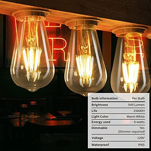 Brightown Edison-Izzó, 4 Csomag 540 Lumen 6W LED Izzók 60 Watt Egyenértékű, Szabályozható E26 Vingtage LED Izzók, 2700K Meleg Fehér Tiszta