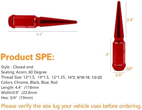 CA Kellékek 24pc Spike Húz Dió 14x2 Piros 4.4 Magas Offroad Kiterjesztett Fém Fülekkel Prémium