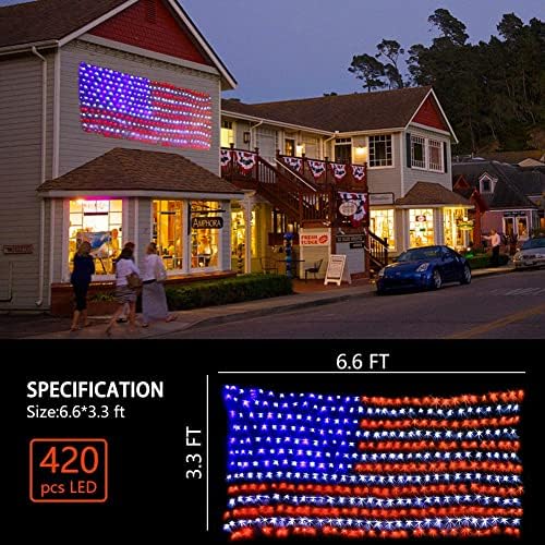 Qulist Amerikai Zászló nettó Fények,420 LED 110V Csatlakoztassa Vízálló Zászló String Lámpák Kültéri,Hazafias Díszek a Függetlenség